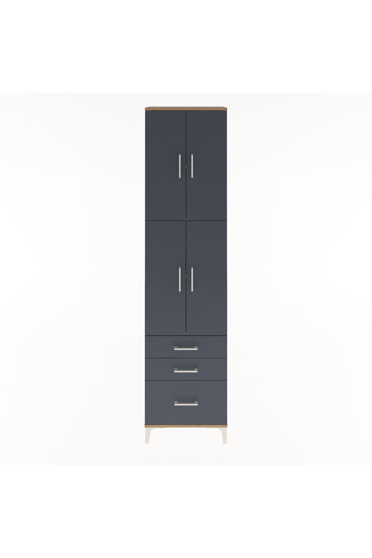 Arges Dolap 4 Raflı 3 Çekmeceli 4 Kapaklı 60x30x243 Çam-Antrasit