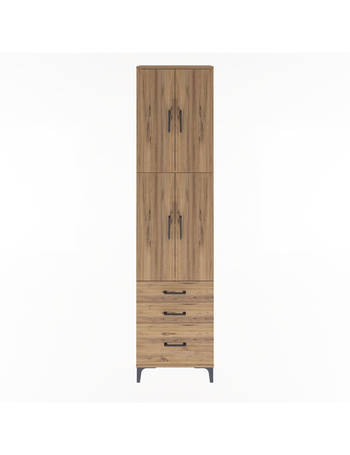 Arges Dolap 4 Raflı 3 Çekmeceli 4 Kapaklı 60x30x243 Çam-Çam