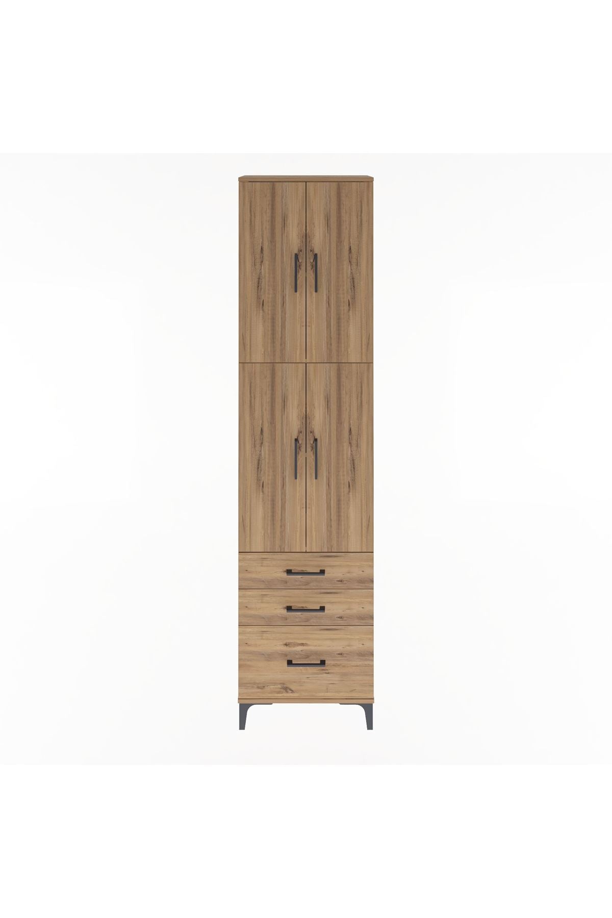 Arges Dolap 4 Raflı 3 Çekmeceli 4 Kapaklı 60x30x243 Çam-Çam