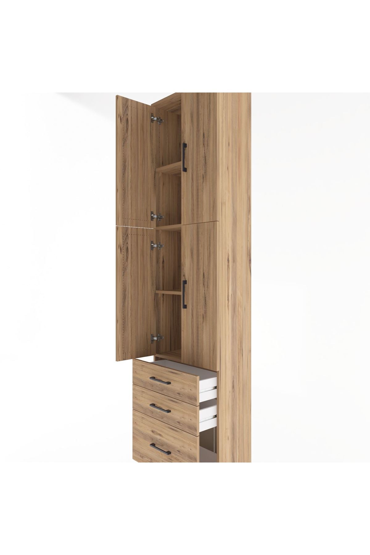 Arges Dolap 4 Raflı 3 Çekmeceli 4 Kapaklı 60x30x243 Çam-Çam