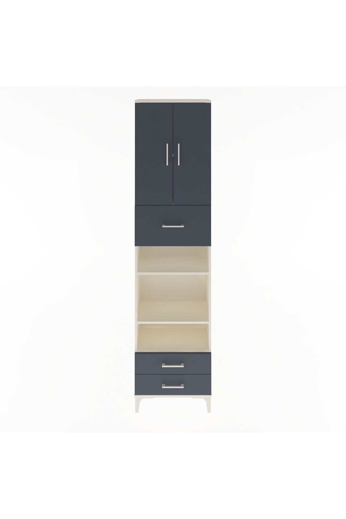 Arges Dolap 5 Raflı 3 Çekmeceli 2 Kapaklı 60x30x243 Aytaşı-Antrasit