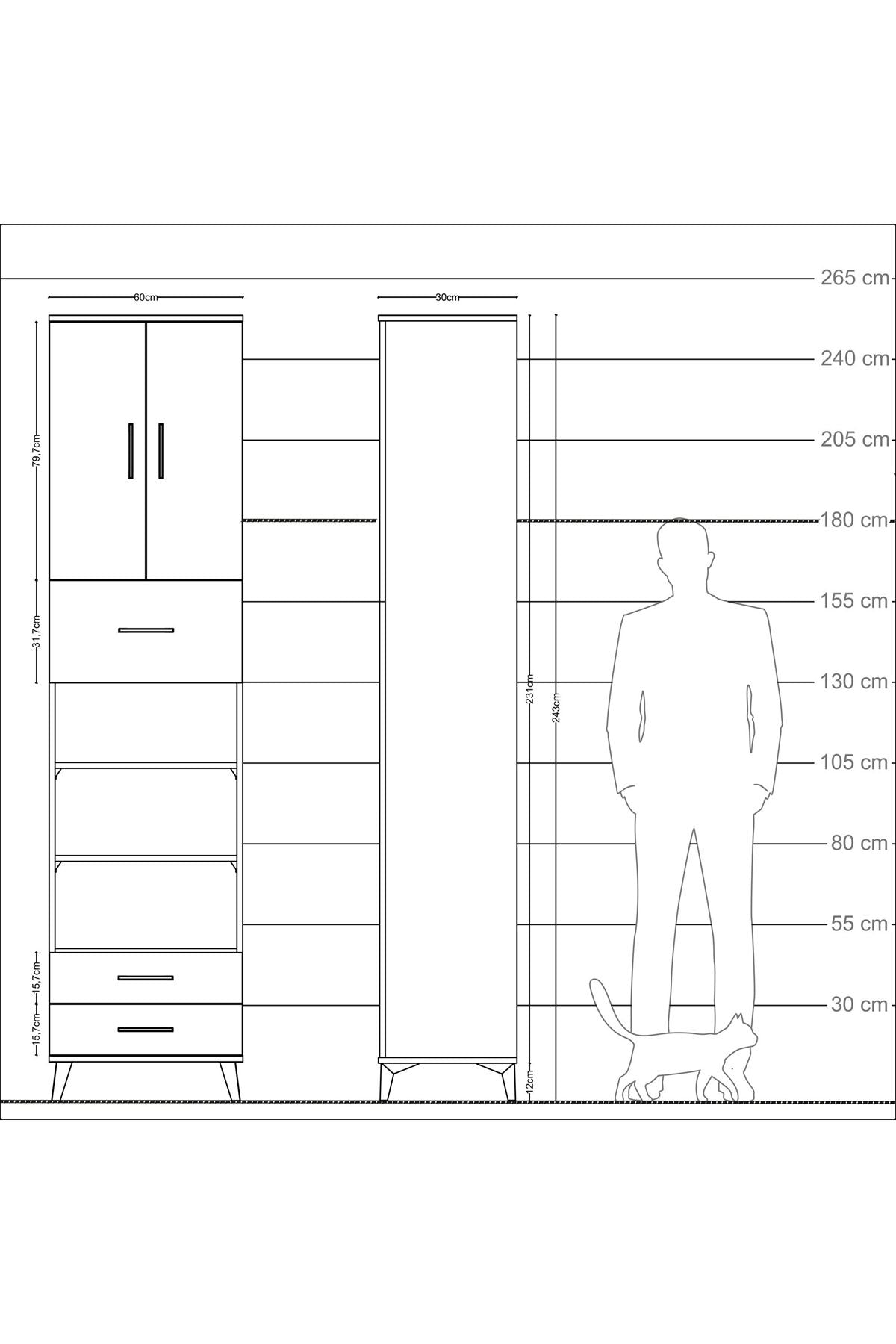 Arges Dolap 5 Raflı 3 Çekmeceli 2 Kapaklı 60x30x243 Aytaşı-Aytaşı
