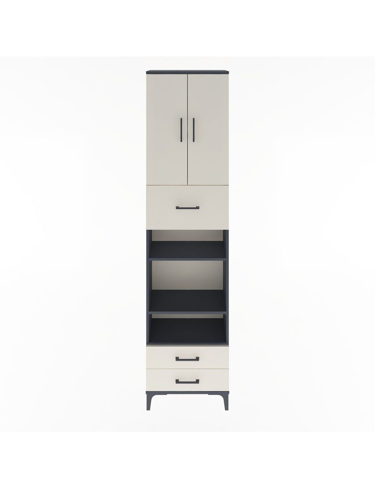 Arges Dolap 5 Raflı 3 Çekmeceli 2 Kapaklı 60x30x243 Antrasit-Aytaşı