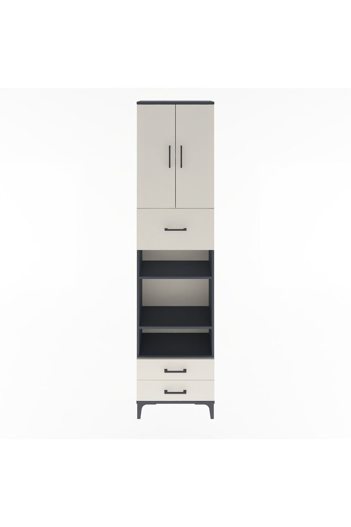 Arges Dolap 5 Raflı 3 Çekmeceli 2 Kapaklı 60x30x243 Antrasit-Aytaşı