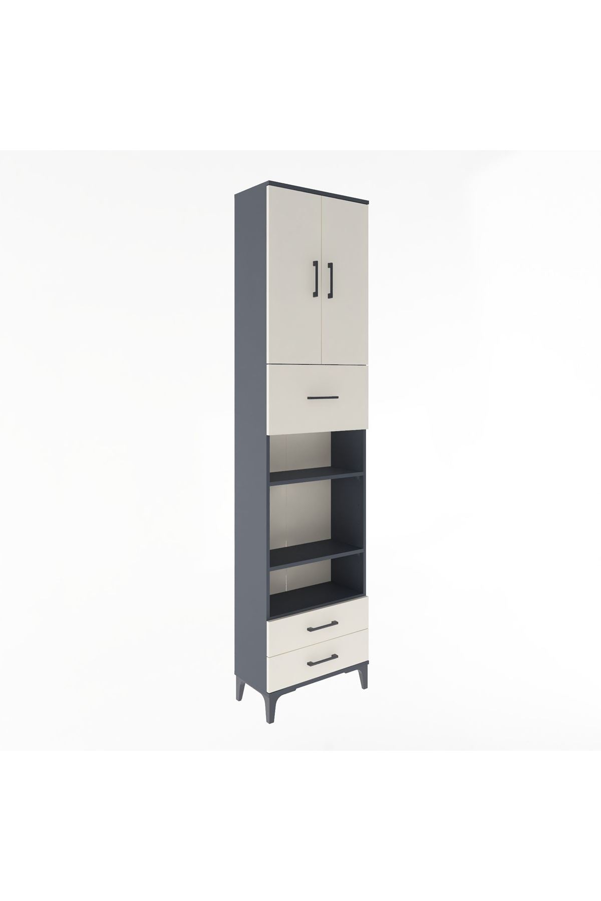 Arges Dolap 5 Raflı 3 Çekmeceli 2 Kapaklı 60x30x243 Antrasit-Aytaşı
