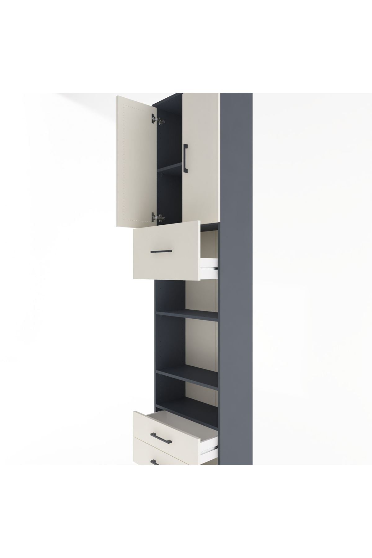 Arges Dolap 5 Raflı 3 Çekmeceli 2 Kapaklı 60x30x243 Antrasit-Aytaşı