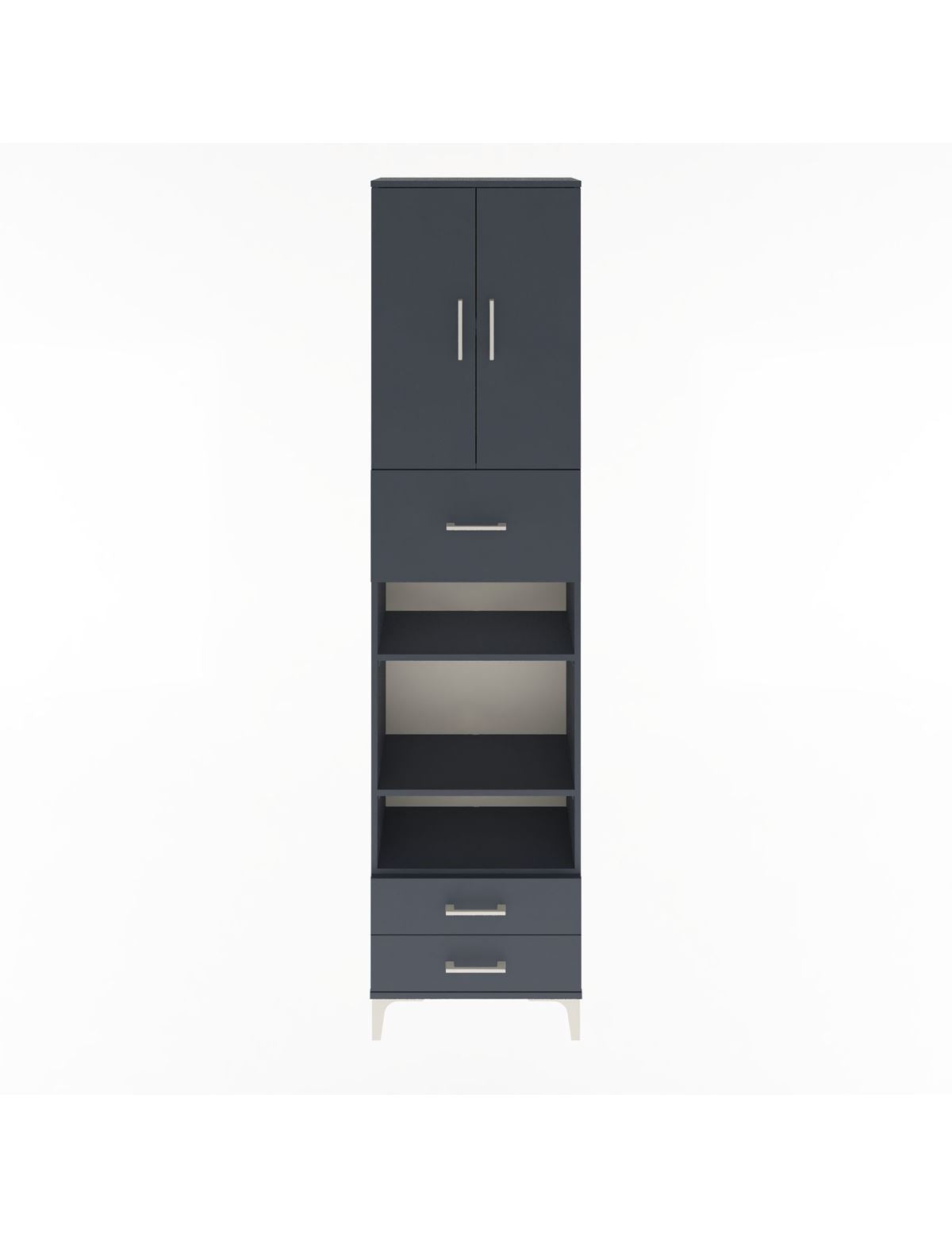 Arges Dolap 5 Raflı 3 Çekmeceli 2 Kapaklı 60x30x243 Antrasit-Antrasit