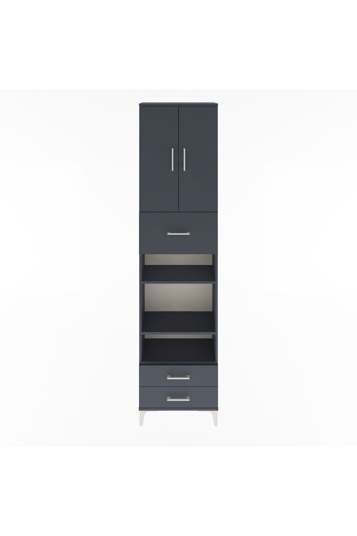 Arges Dolap 5 Raflı 3 Çekmeceli 2 Kapaklı 60x30x243 Antrasit-Antrasit