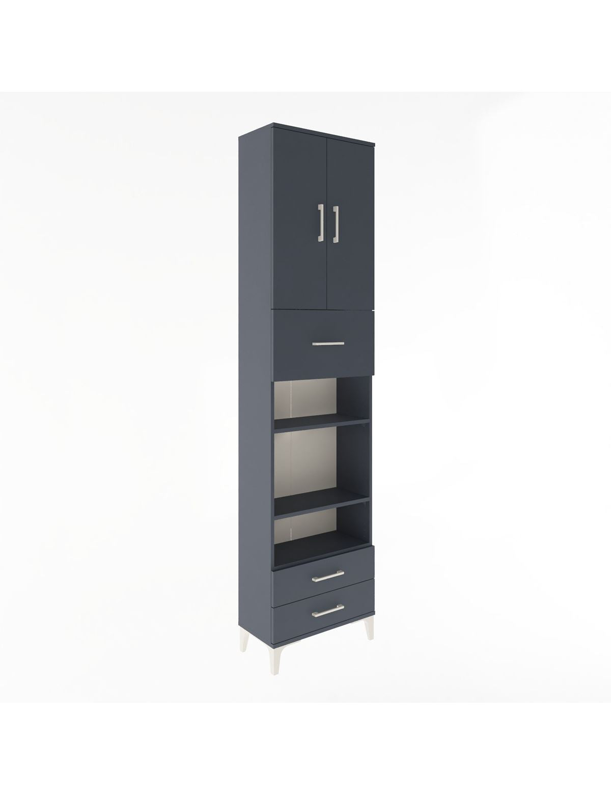 Arges Dolap 5 Raflı 3 Çekmeceli 2 Kapaklı 60x30x243 Antrasit-Antrasit