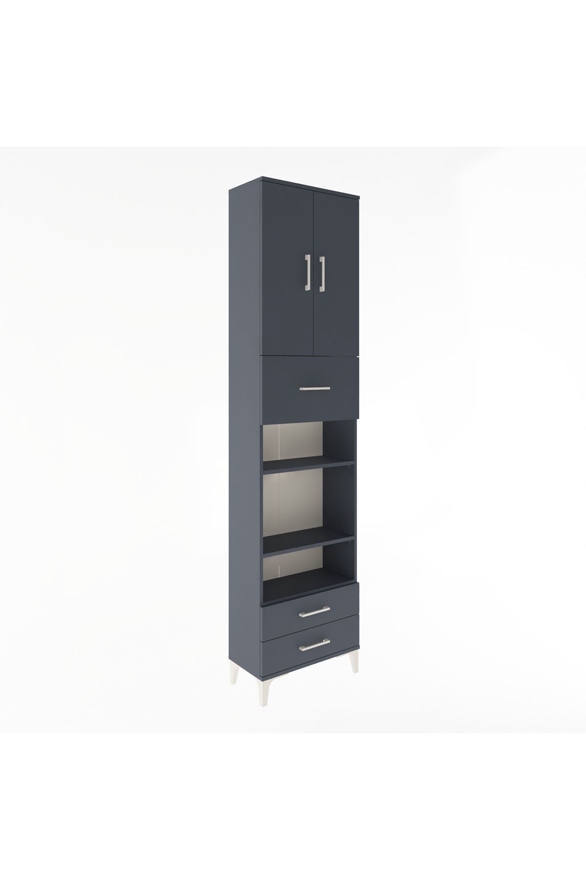 Arges Dolap 5 Raflı 3 Çekmeceli 2 Kapaklı 60x30x243 Antrasit-Antrasit
