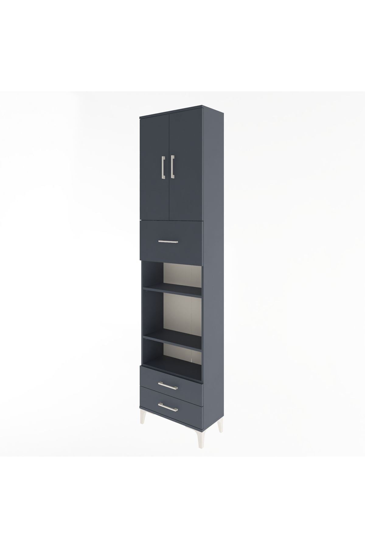Arges Dolap 5 Raflı 3 Çekmeceli 2 Kapaklı 60x30x243 Antrasit-Antrasit