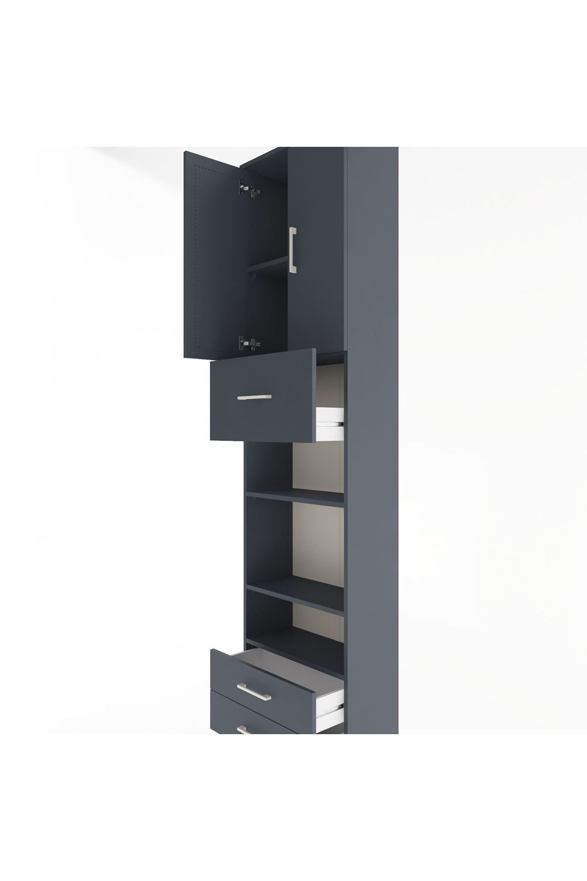 Arges Dolap 5 Raflı 3 Çekmeceli 2 Kapaklı 60x30x243 Antrasit-Antrasit