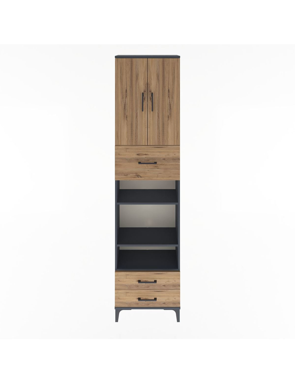 Arges Dolap 5 Raflı 3 Çekmeceli 2 Kapaklı 60x30x243 Antrasit-Çam