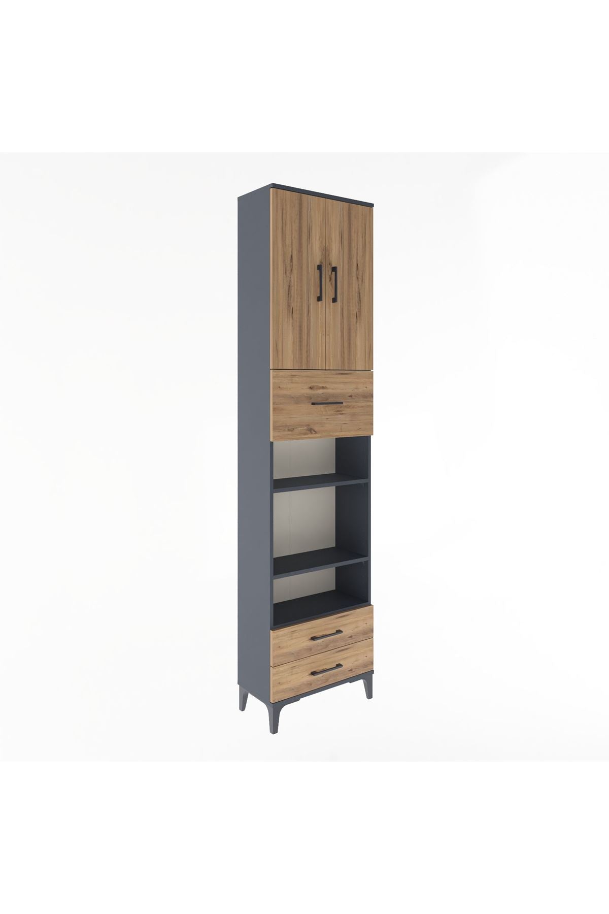 Arges Dolap 5 Raflı 3 Çekmeceli 2 Kapaklı 60x30x243 Antrasit-Çam