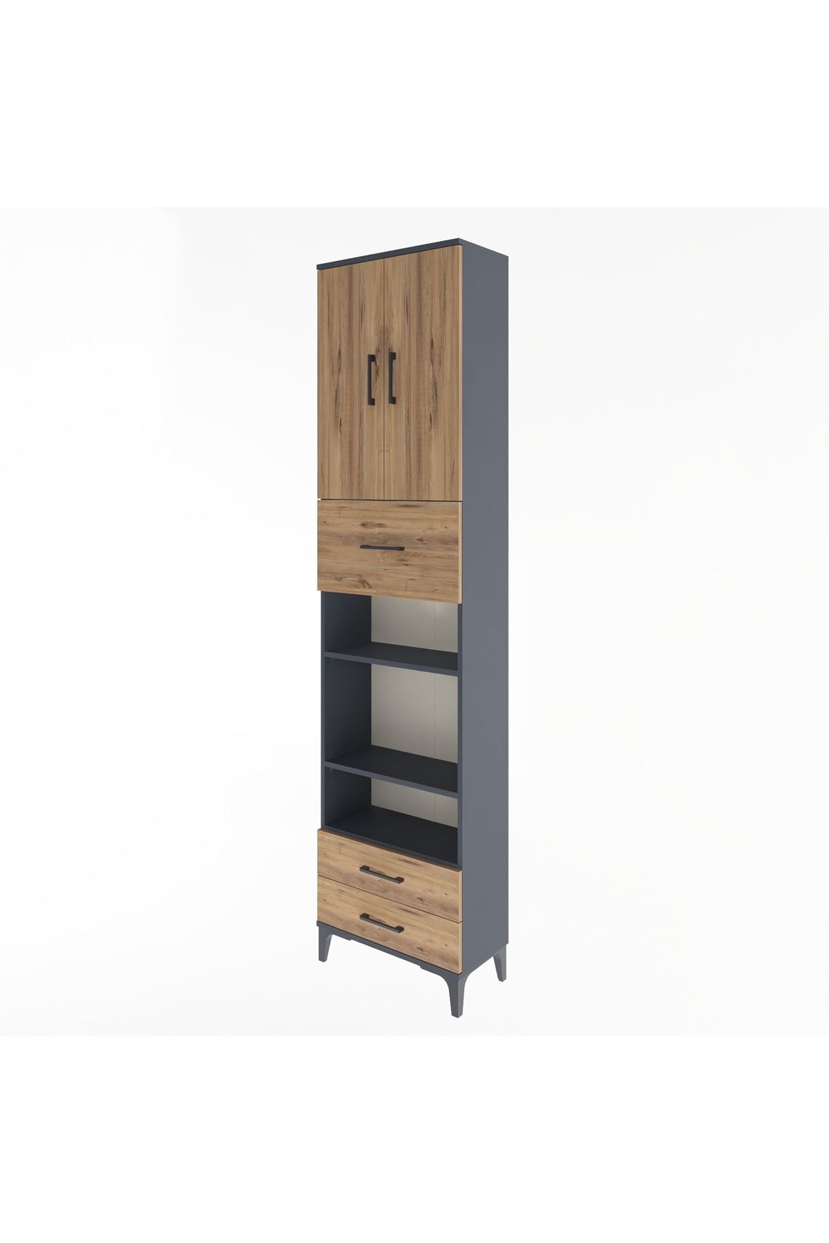 Arges Dolap 5 Raflı 3 Çekmeceli 2 Kapaklı 60x30x243 Antrasit-Çam