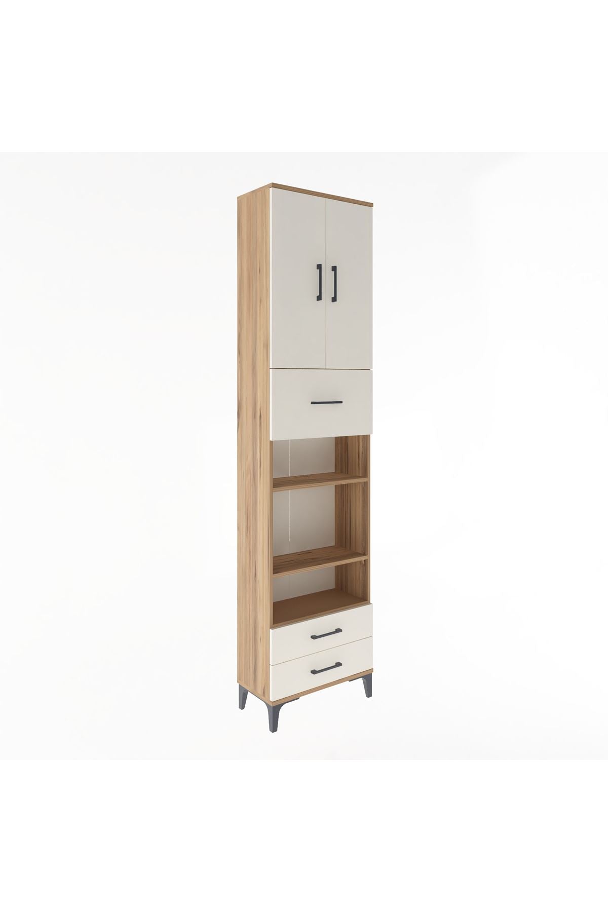 Arges Dolap 5 Raflı 3 Çekmeceli 2 Kapaklı 60x30x243 Çam-Aytaşı