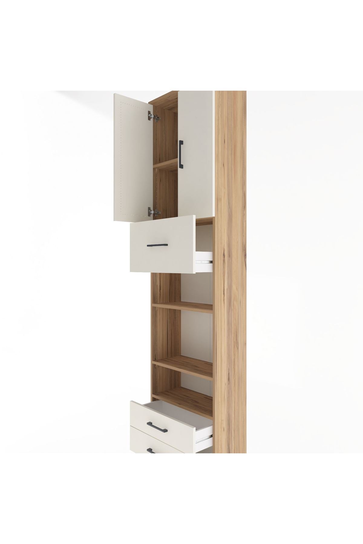 Arges Dolap 5 Raflı 3 Çekmeceli 2 Kapaklı 60x30x243 Çam-Aytaşı