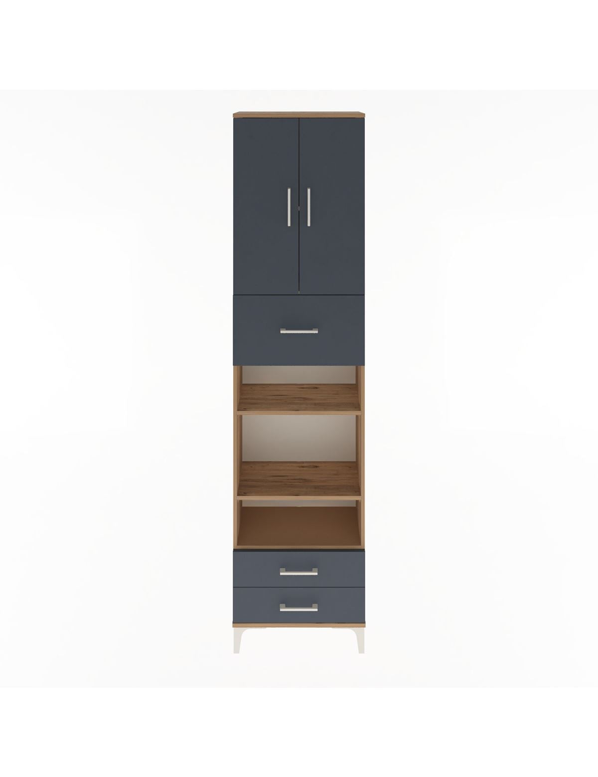 Arges Dolap 5 Raflı 3 Çekmeceli 2 Kapaklı 60x30x243 Çam-Antrasit