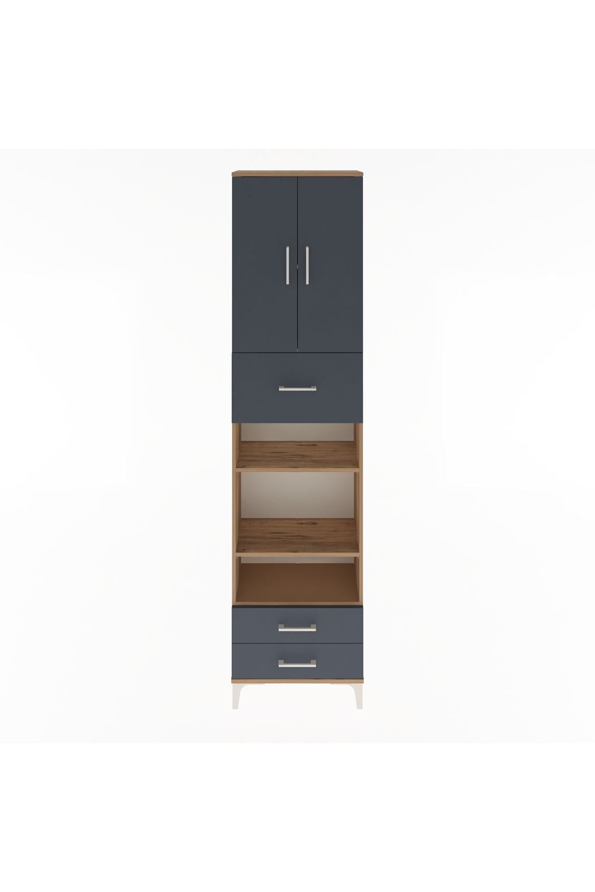 Arges Dolap 5 Raflı 3 Çekmeceli 2 Kapaklı 60x30x243 Çam-Antrasit