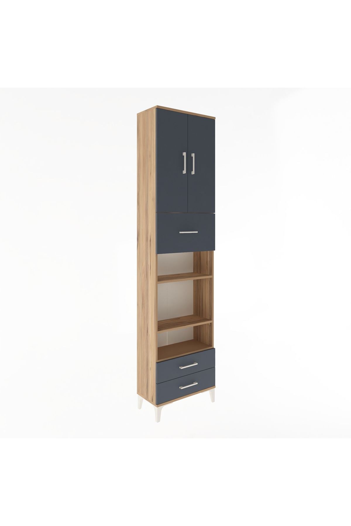 Arges Dolap 5 Raflı 3 Çekmeceli 2 Kapaklı 60x30x243 Çam-Antrasit