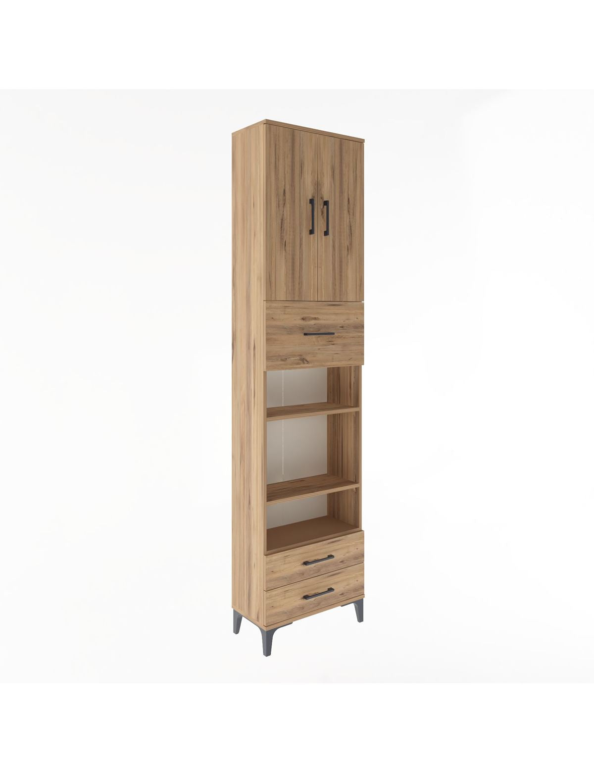 Arges Dolap 5 Raflı 3 Çekmeceli 2 Kapaklı 60x30x243 Çam-Çam