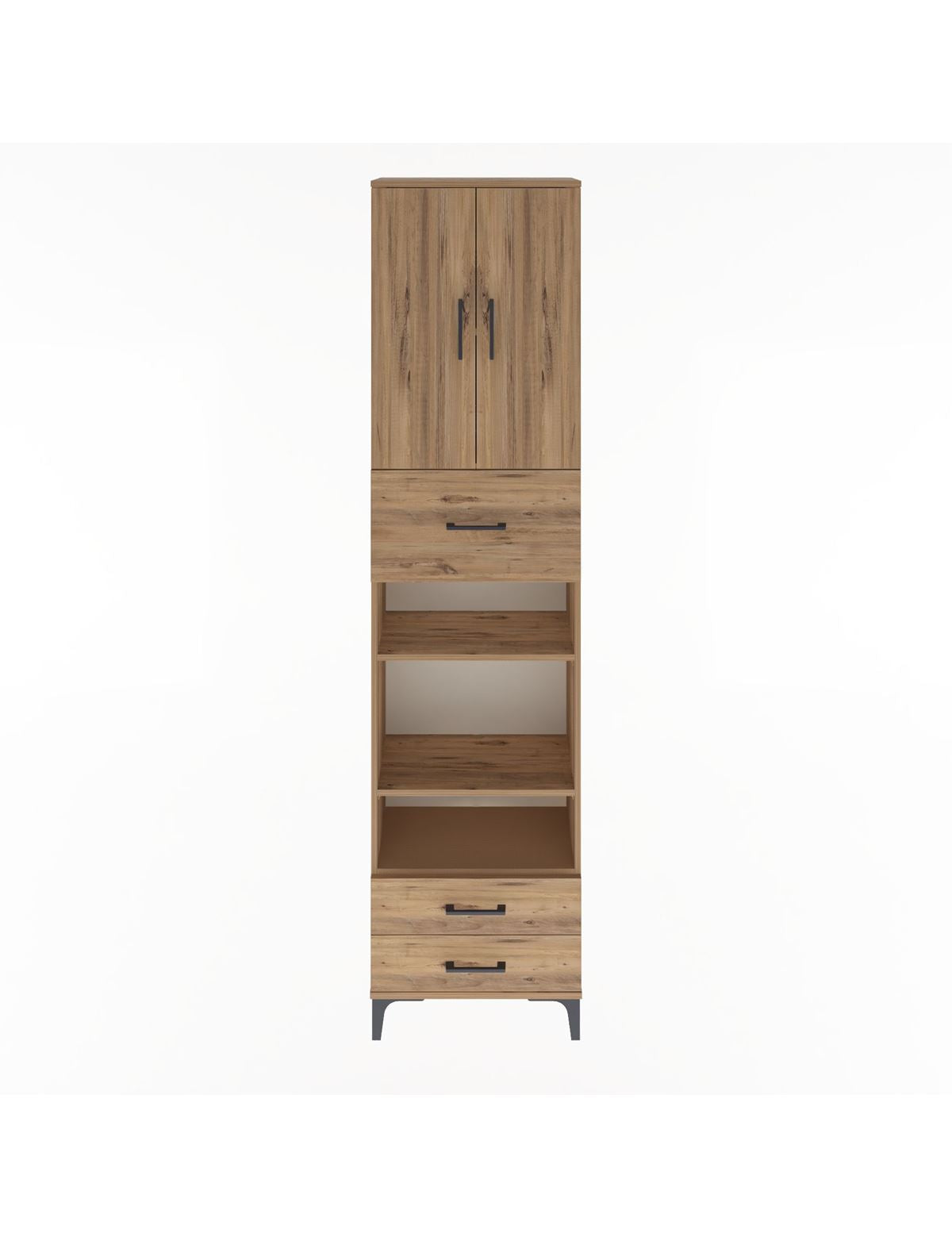 Arges Dolap 5 Raflı 3 Çekmeceli 2 Kapaklı 60x30x243 Çam-Çam