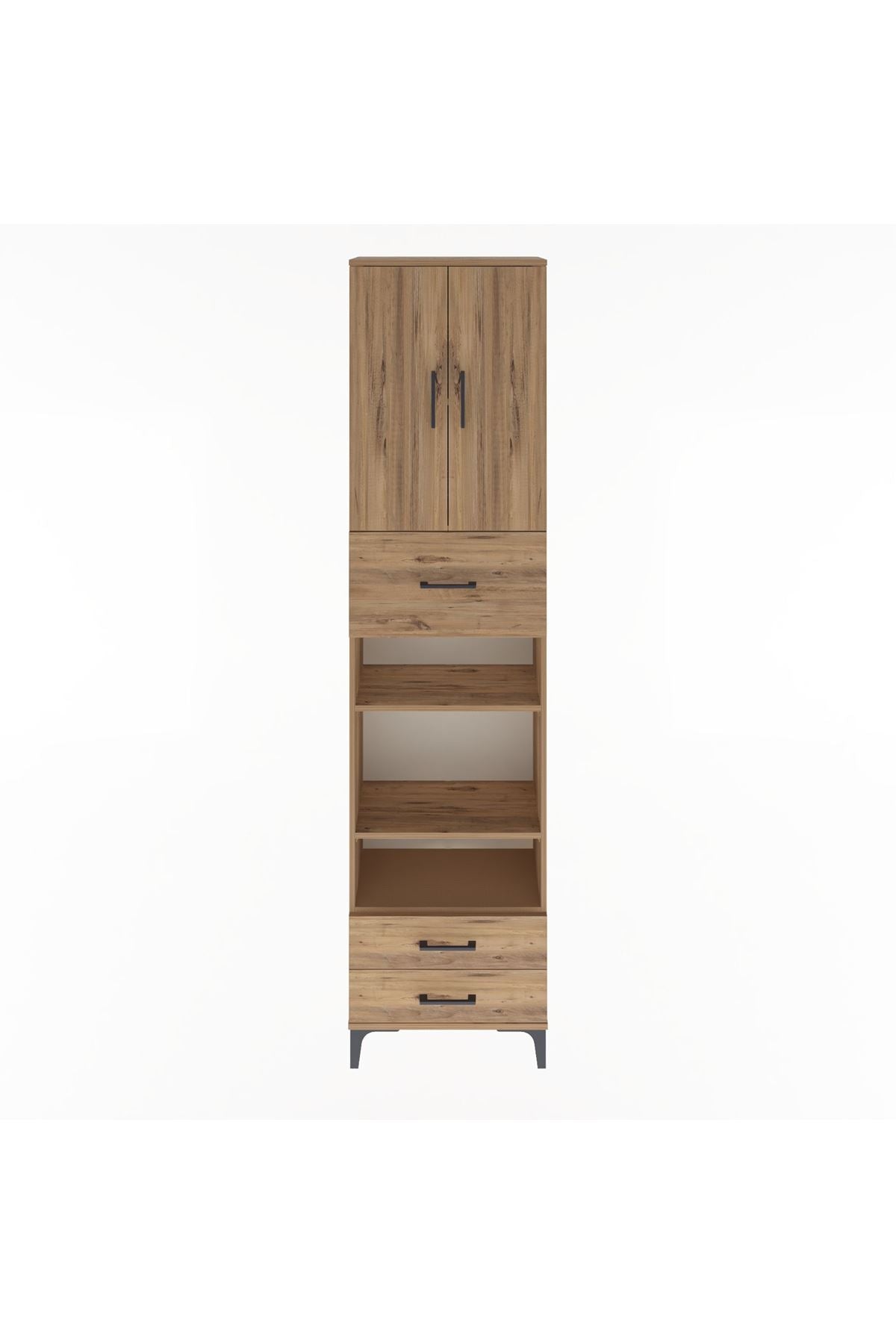 Arges Dolap 5 Raflı 3 Çekmeceli 2 Kapaklı 60x30x243 Çam-Çam