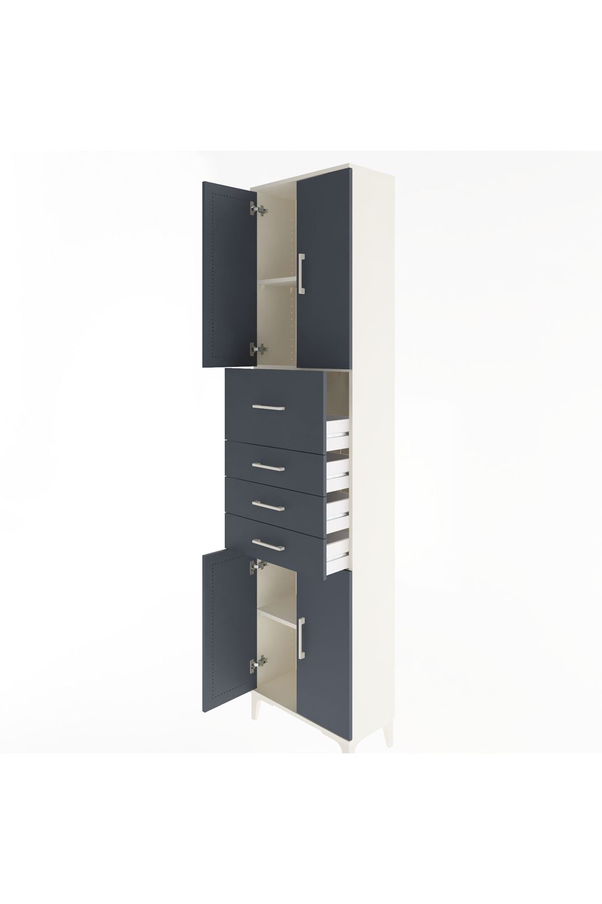 Arges Dolap 3 Raflı 4 Çekmeceli 4 Kapaklı 60x30x243 Aytaşı-Antrasit