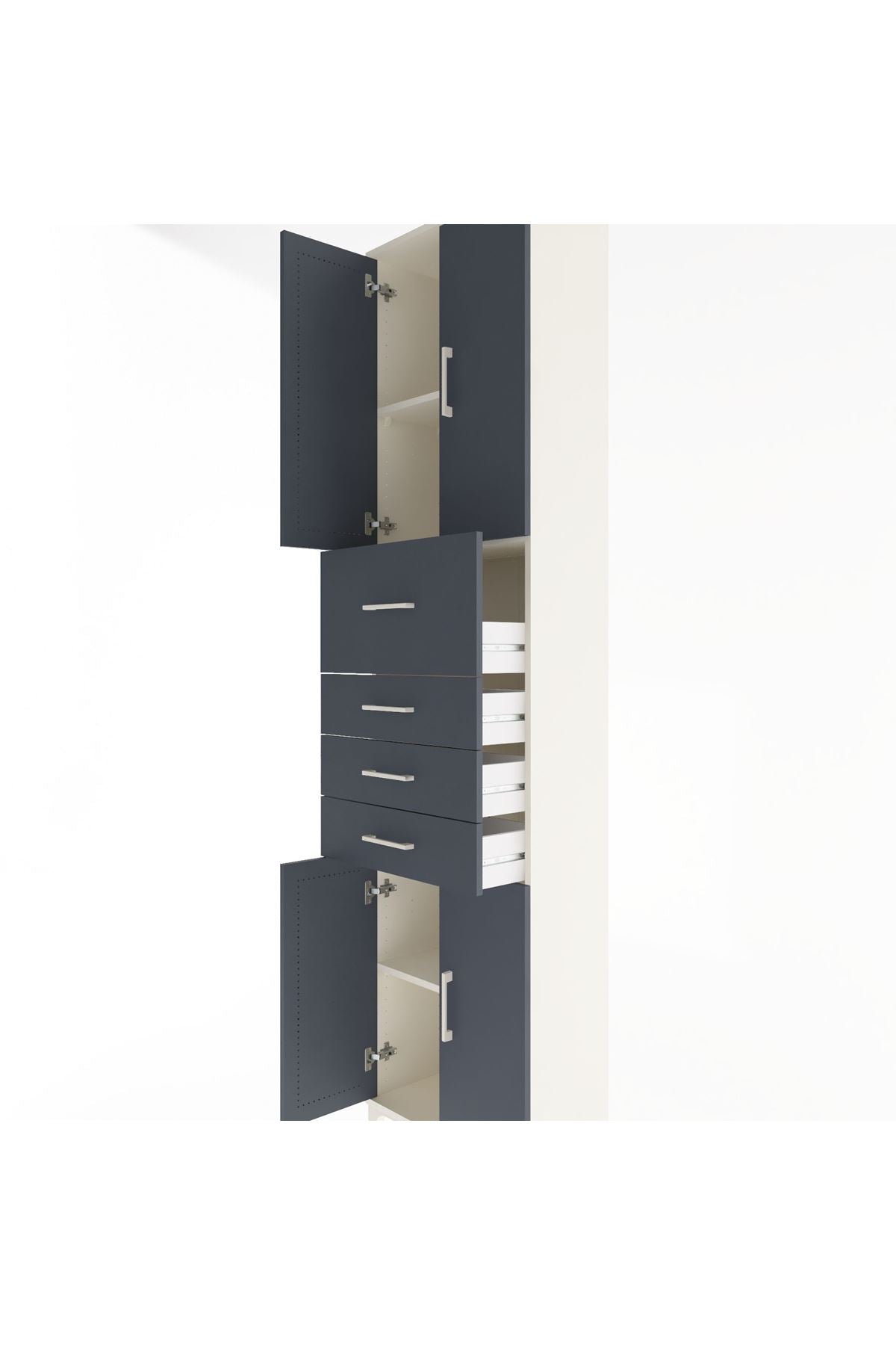 Arges Dolap 3 Raflı 4 Çekmeceli 4 Kapaklı 60x30x243 Aytaşı-Antrasit