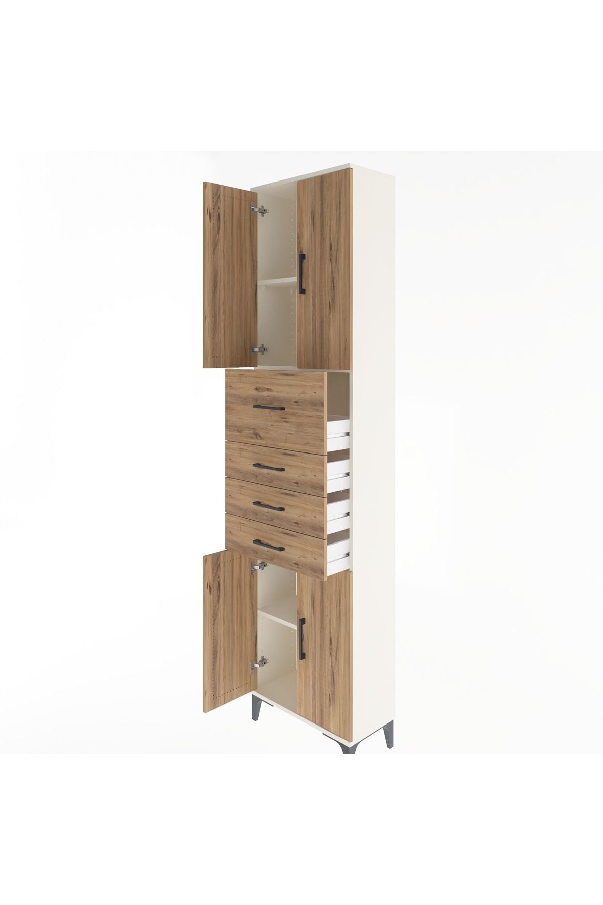 Arges Dolap 3 Raflı 4 Çekmeceli 4 Kapaklı 60x30x243 Aytaşı-Çam