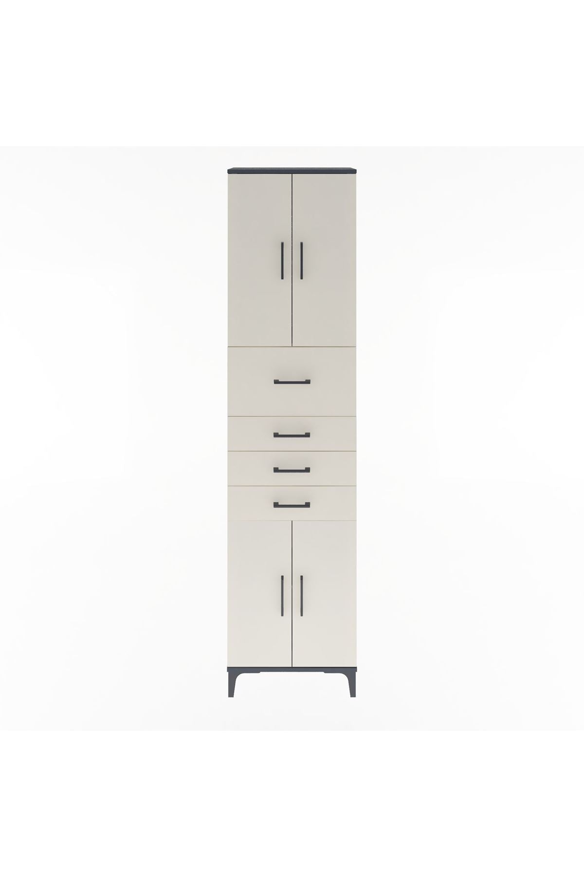 Arges Dolap 3 Raflı 4 Çekmeceli 4 Kapaklı 60x30x243 Antrasit-Aytaşı