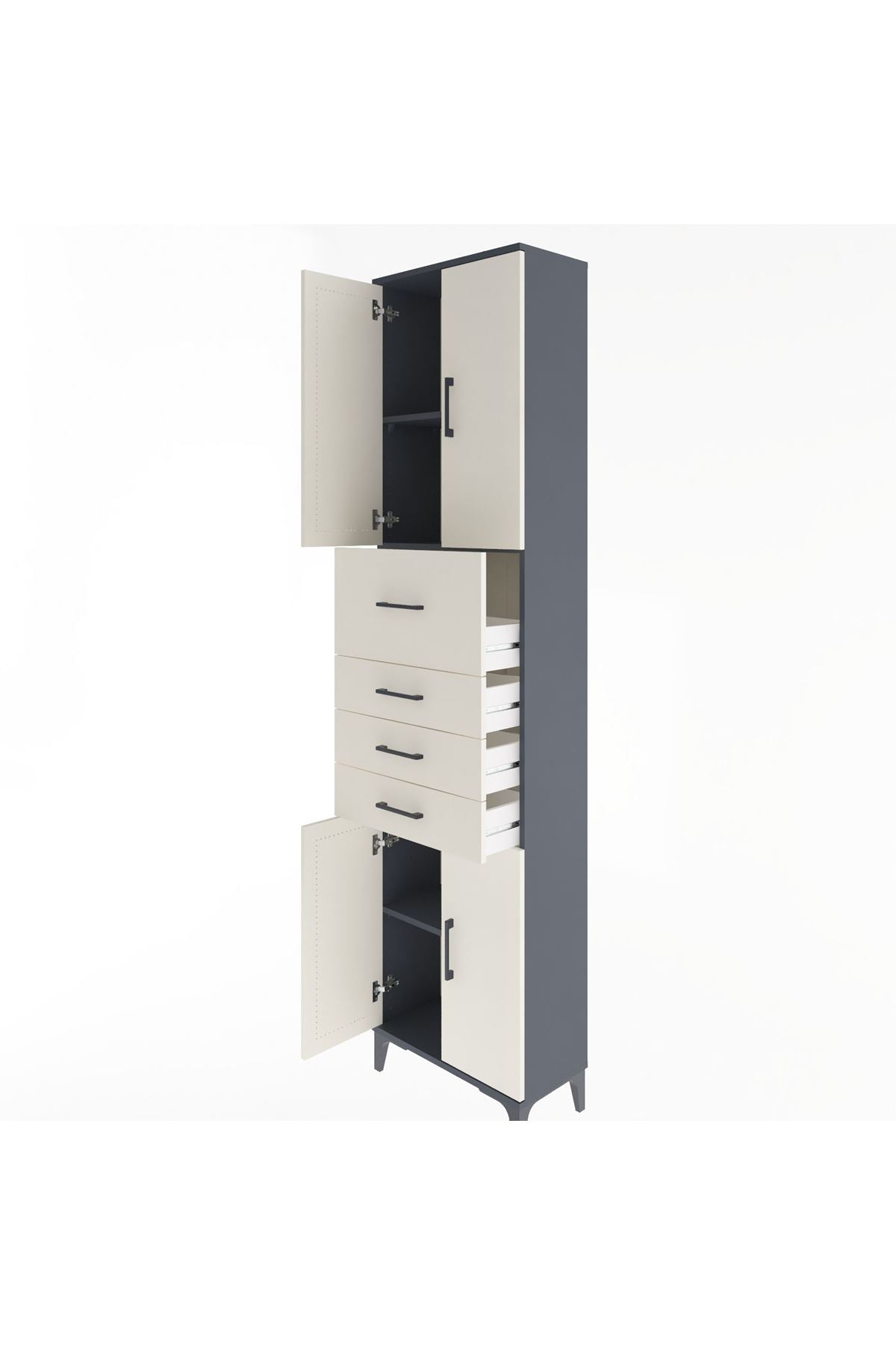 Arges Dolap 3 Raflı 4 Çekmeceli 4 Kapaklı 60x30x243 Antrasit-Aytaşı