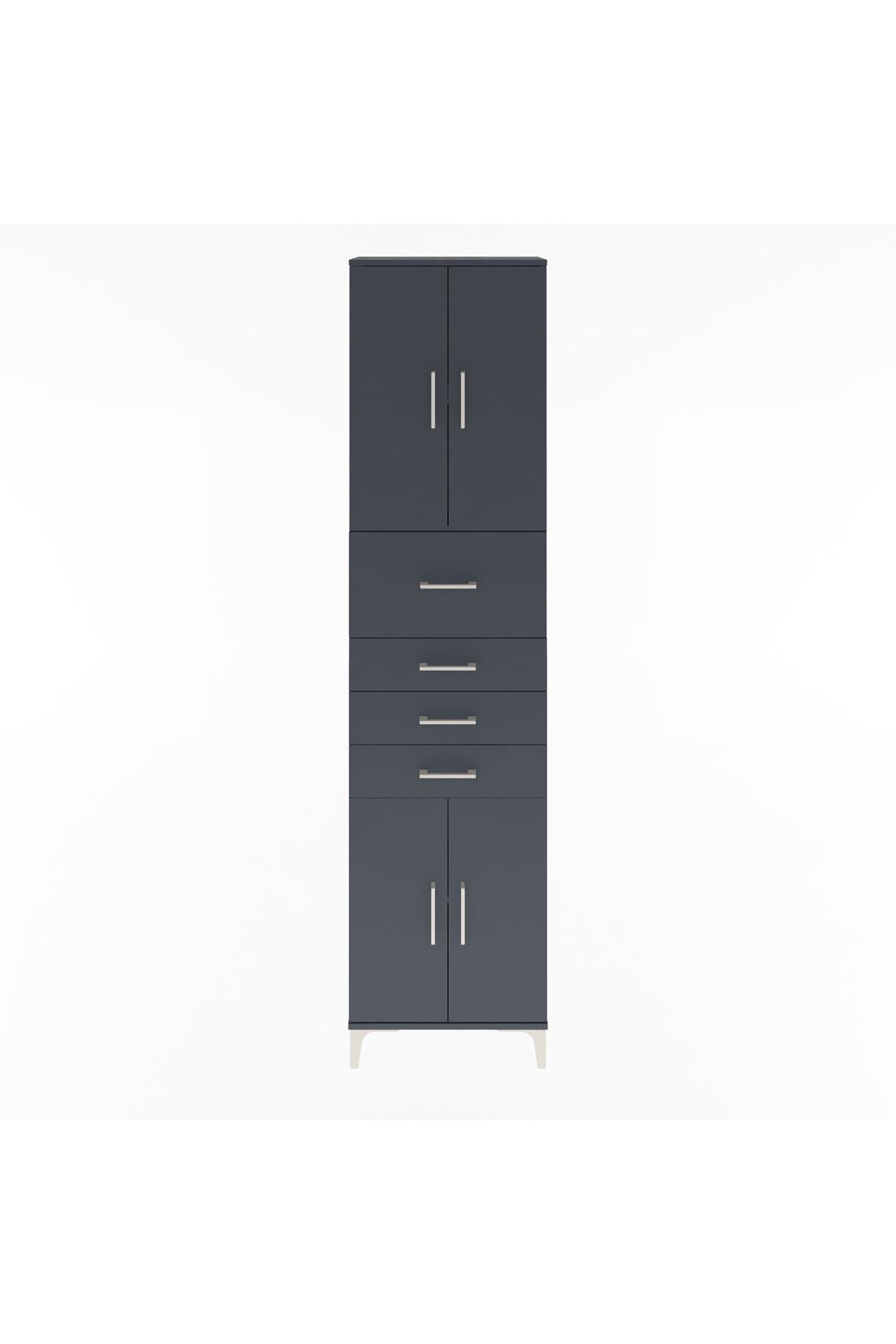 Arges Dolap 3 Raflı 4 Çekmeceli 4 Kapaklı 60x30x243 Antrasit-Antrasit