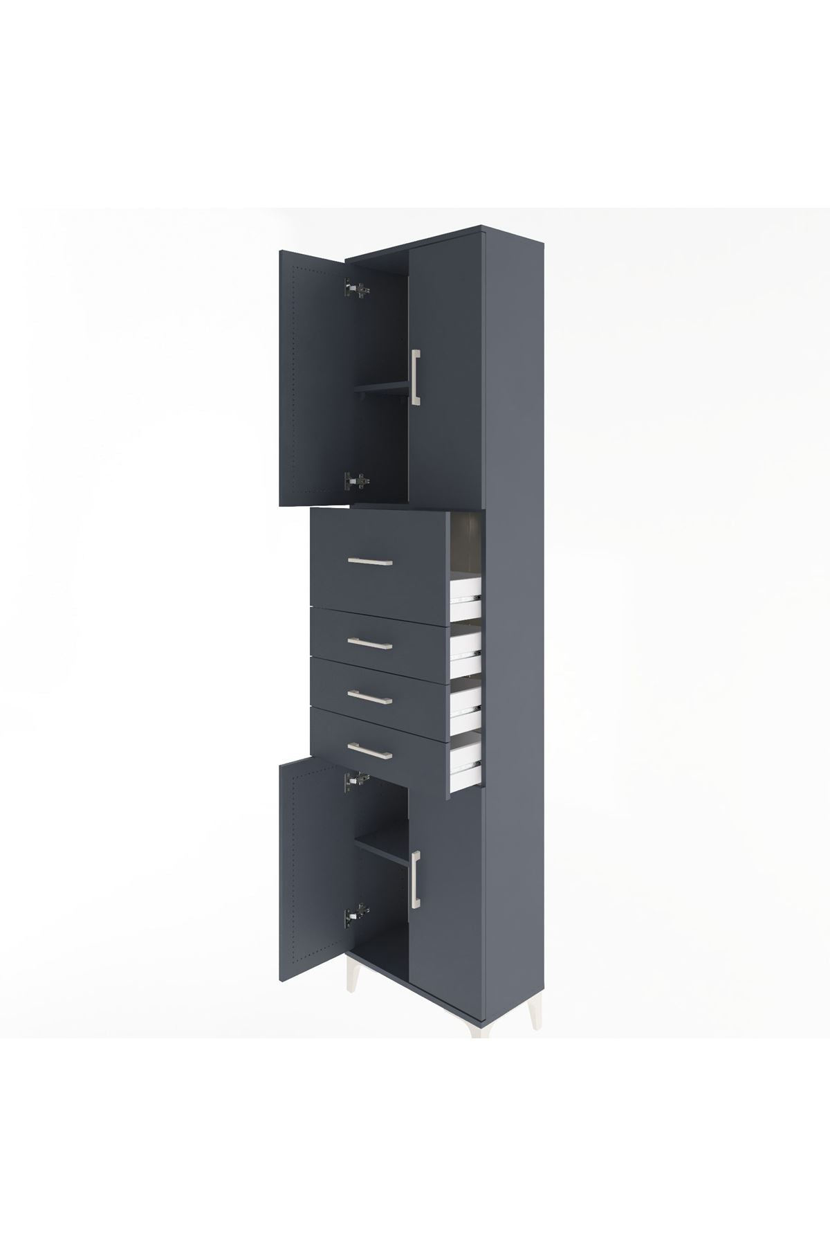 Arges Dolap 3 Raflı 4 Çekmeceli 4 Kapaklı 60x30x243 Antrasit-Antrasit