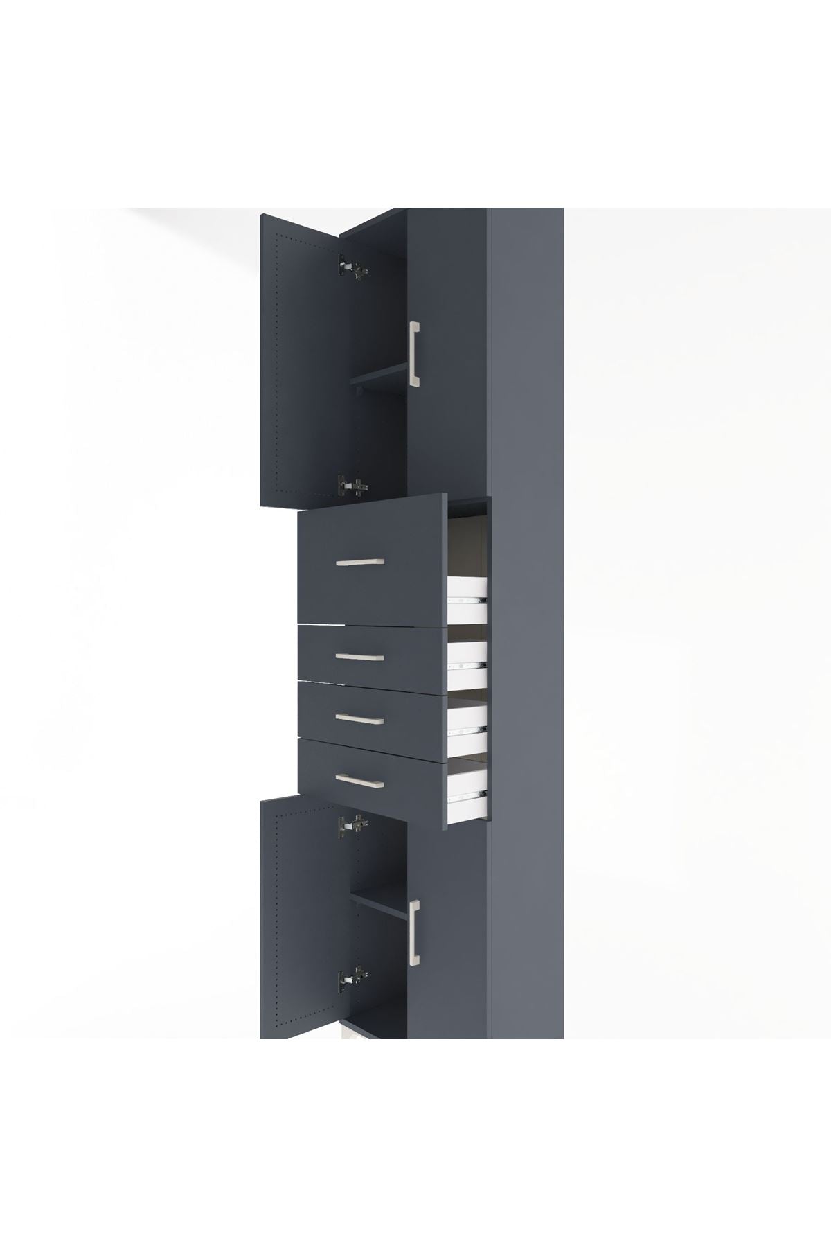 Arges Dolap 3 Raflı 4 Çekmeceli 4 Kapaklı 60x30x243 Antrasit-Antrasit