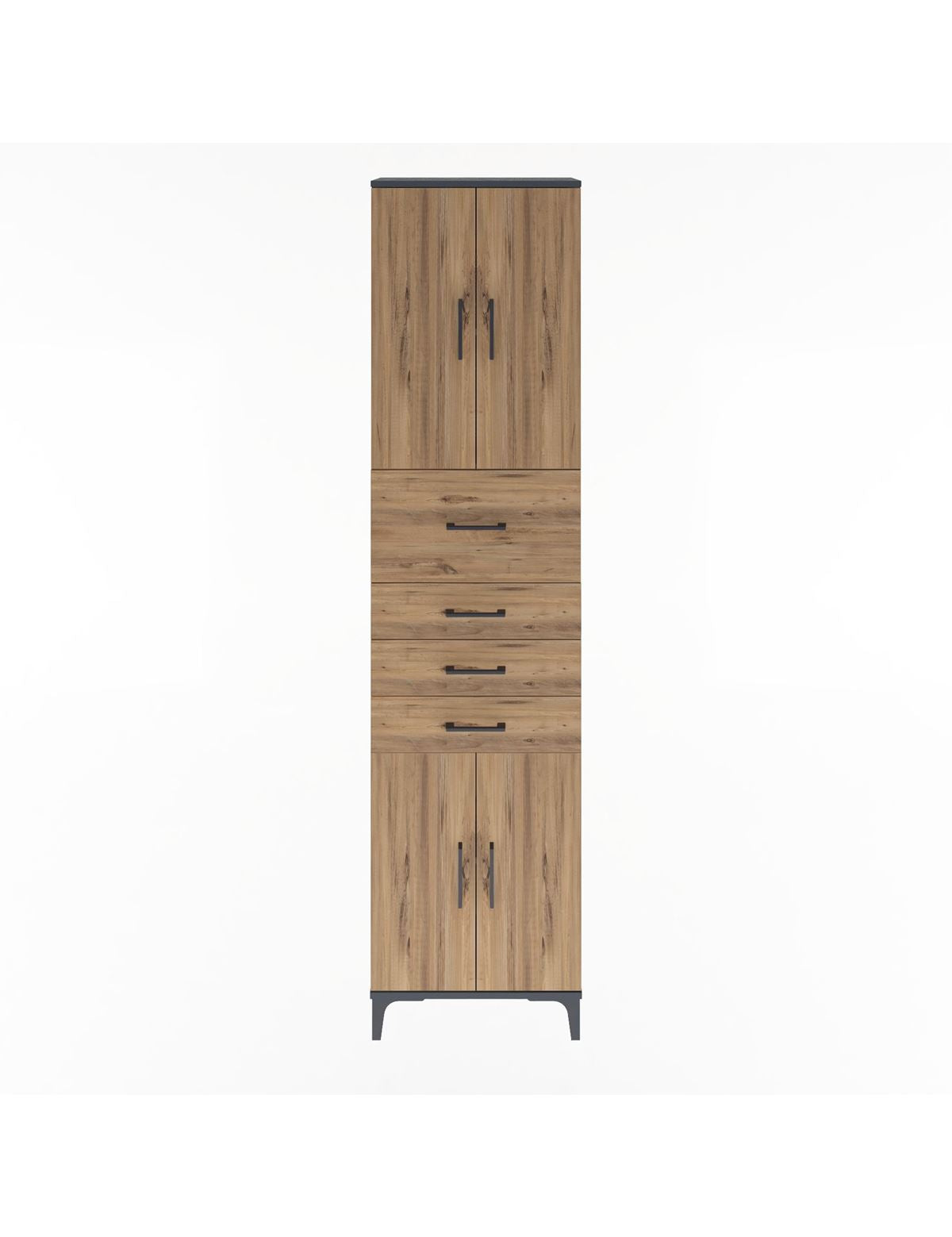 Arges Dolap 3 Raflı 4 Çekmeceli 4 Kapaklı 60x30x243 Antrasit-Çam