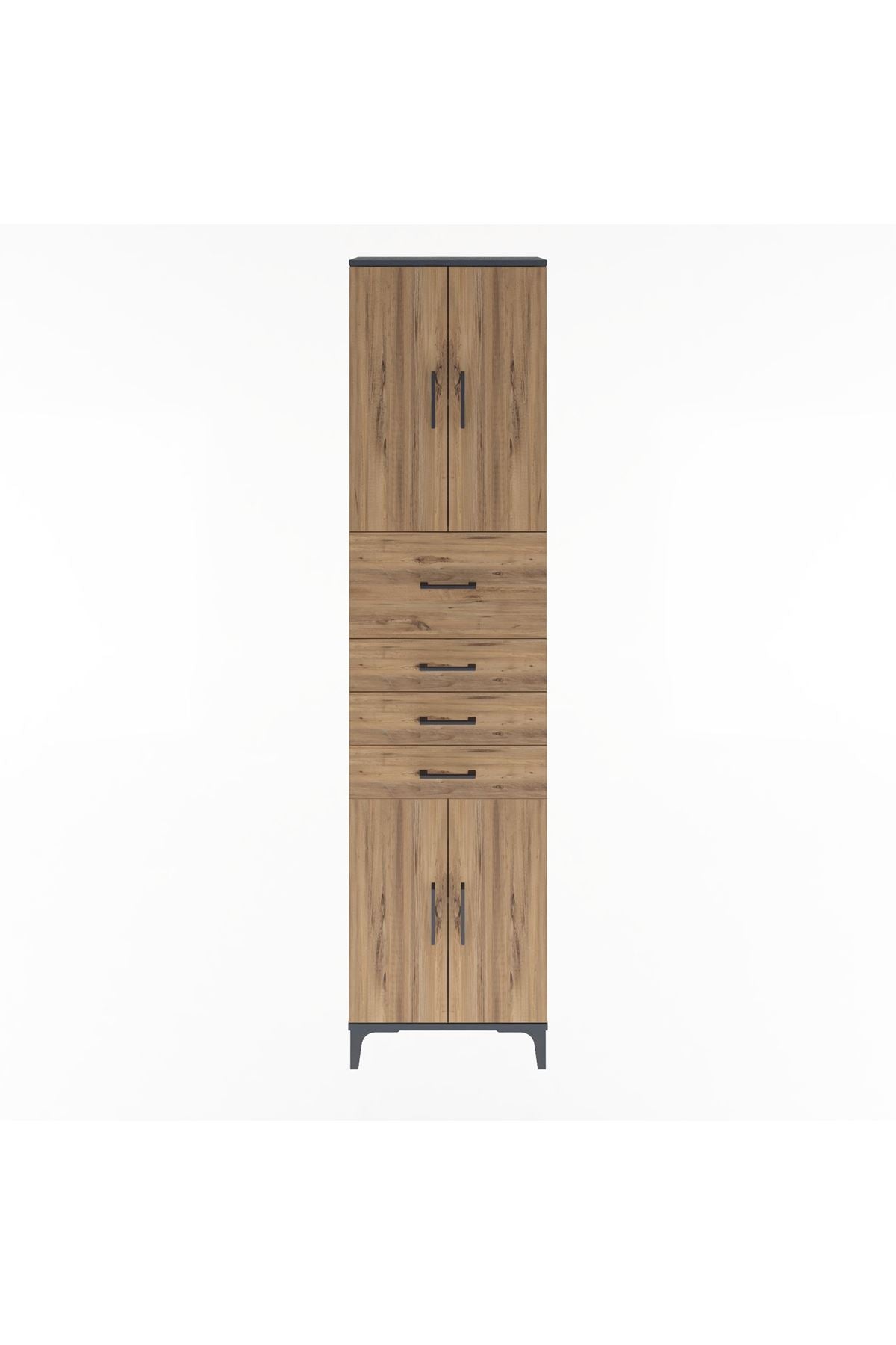 Arges Dolap 3 Raflı 4 Çekmeceli 4 Kapaklı 60x30x243 Antrasit-Çam