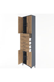 Arges Dolap 3 Raflı 4 Çekmeceli 4 Kapaklı 60x30x243 Antrasit-Çam