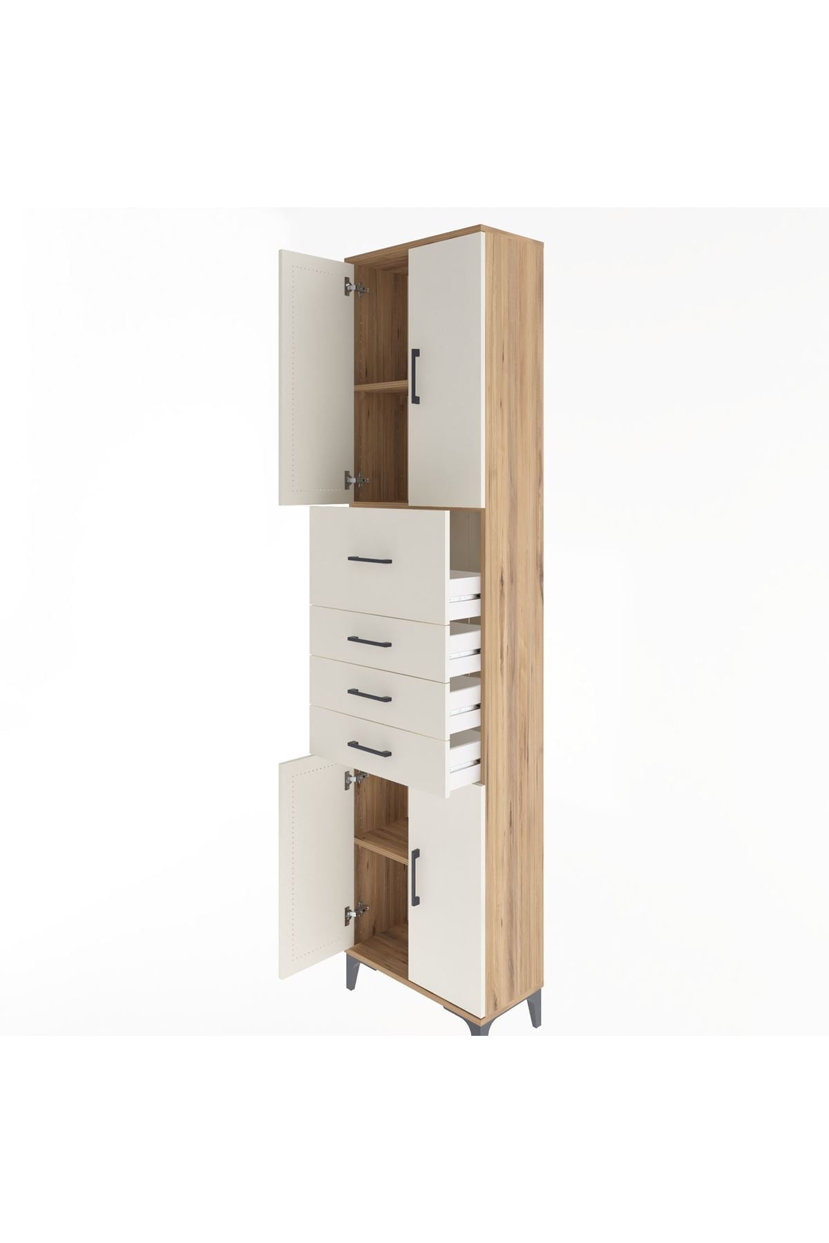 Arges Dolap 3 Raflı 4 Çekmeceli 4 Kapaklı 60x30x243 Çam-Aytaşı