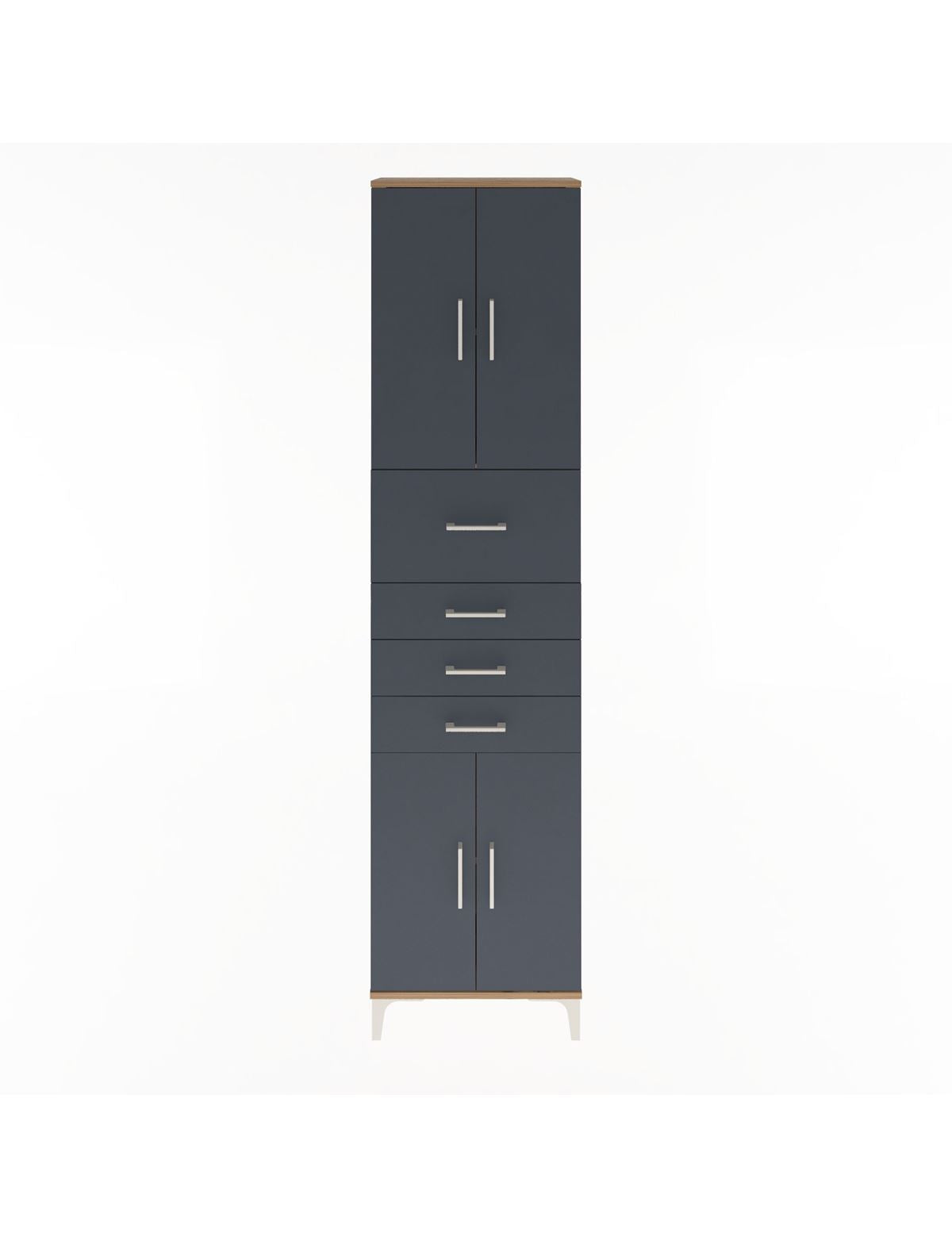 Arges Dolap 3 Raflı 4 Çekmeceli 4 Kapaklı 60x30x243 Çam-Antrasit