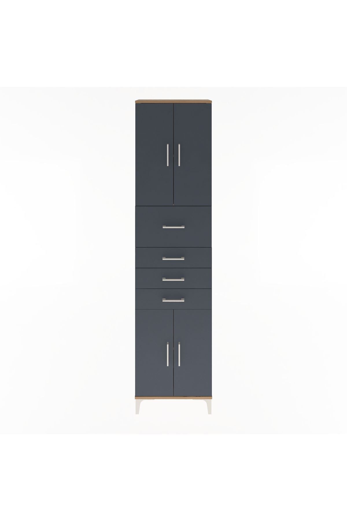 Arges Dolap 3 Raflı 4 Çekmeceli 4 Kapaklı 60x30x243 Çam-Antrasit