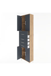Arges Dolap 3 Raflı 4 Çekmeceli 4 Kapaklı 60x30x243 Çam-Antrasit