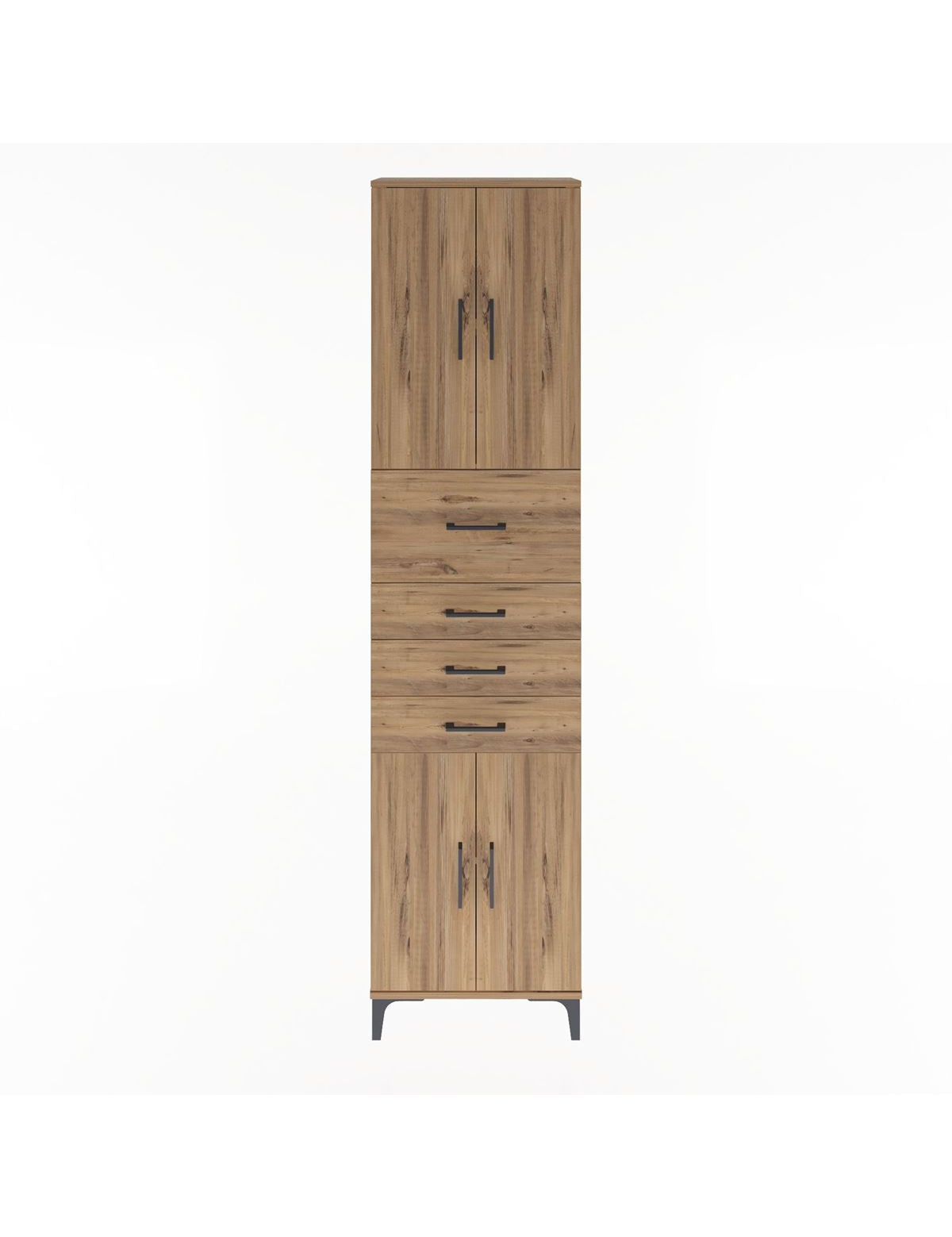 Arges Dolap 3 Raflı 4 Çekmeceli 4 Kapaklı 60x30x243 Çam-Çam