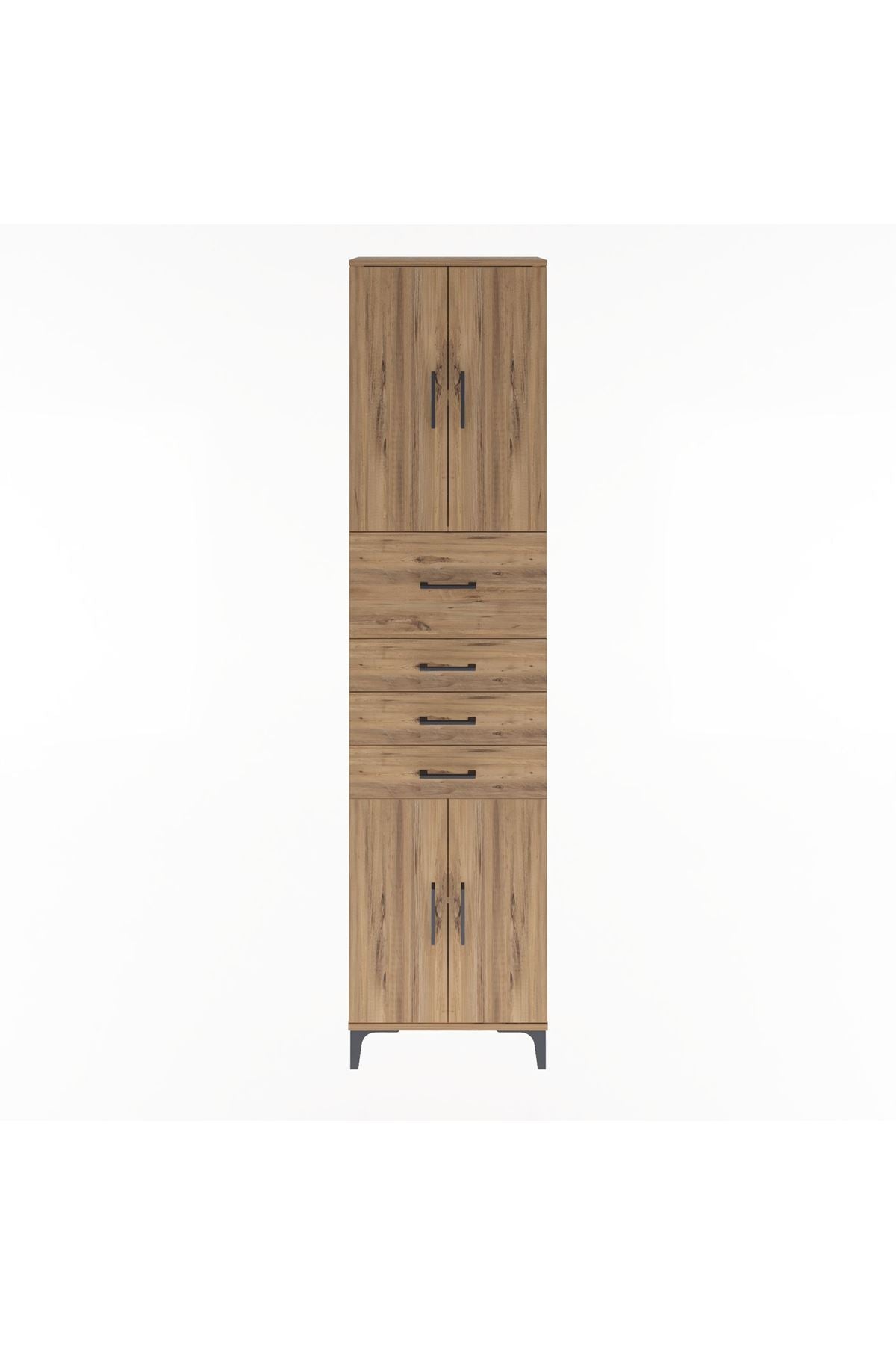 Arges Dolap 3 Raflı 4 Çekmeceli 4 Kapaklı 60x30x243 Çam-Çam