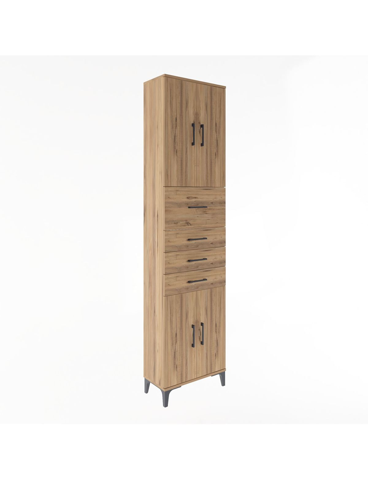 Arges Dolap 3 Raflı 4 Çekmeceli 4 Kapaklı 60x30x243 Çam-Çam