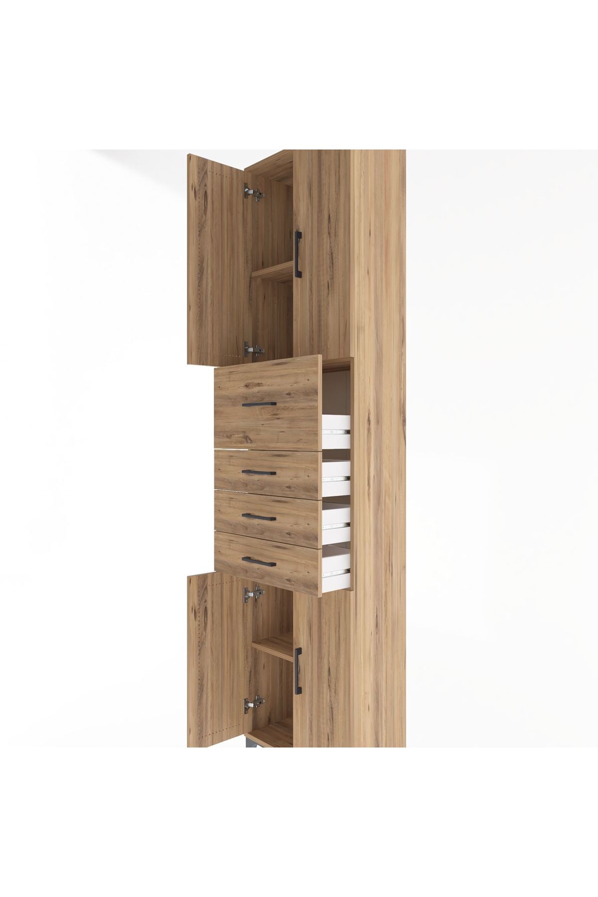 Arges Dolap 3 Raflı 4 Çekmeceli 4 Kapaklı 60x30x243 Çam-Çam