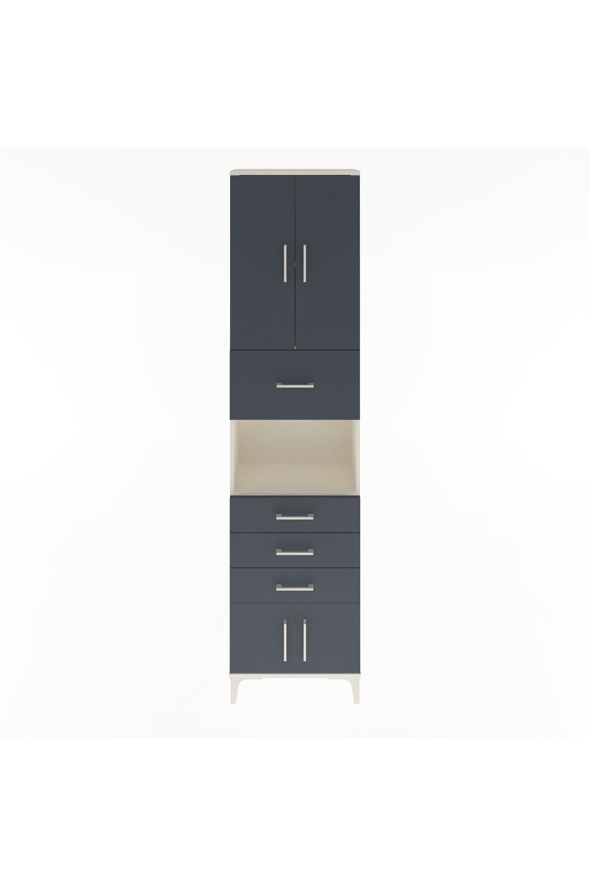 Arges Dolap 3 Raflı 4 Çekmeceli 4 Kapaklı 60x30x243 Aytaşı-Antrasit
