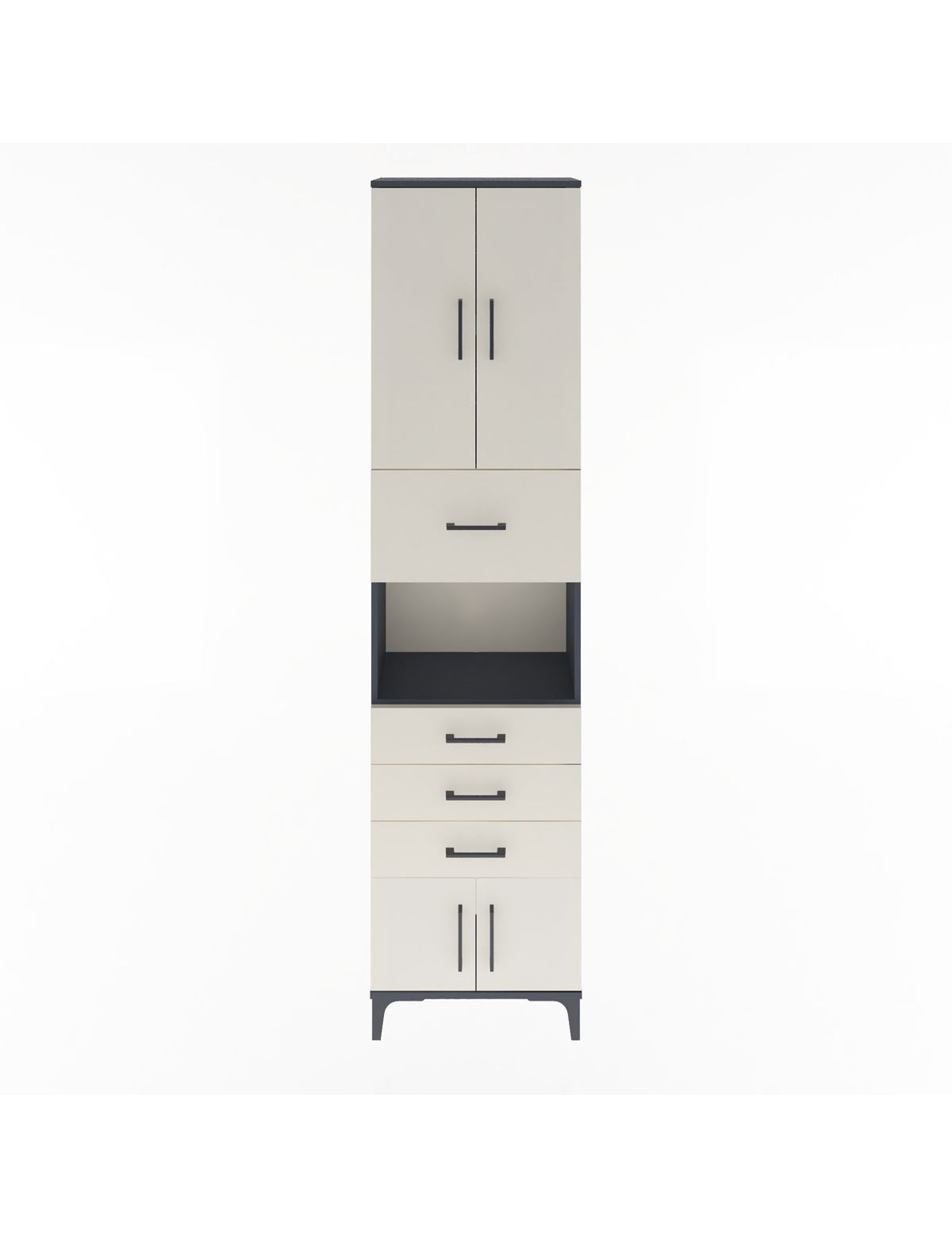 Arges Dolap 3 Raflı 4 Çekmeceli 4 Kapaklı 60x30x243 Antrasit-Aytaşı