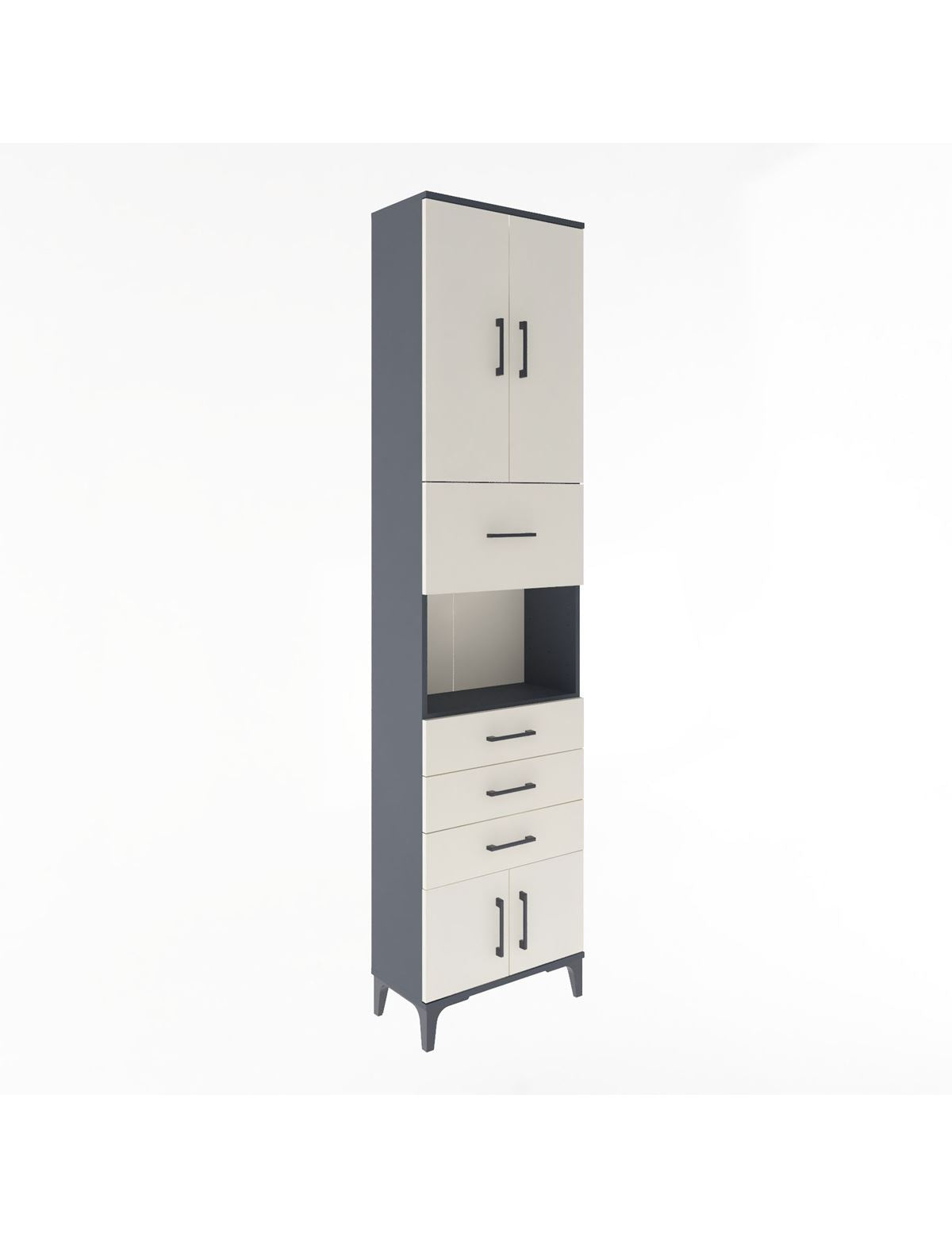 Arges Dolap 3 Raflı 4 Çekmeceli 4 Kapaklı 60x30x243 Antrasit-Aytaşı