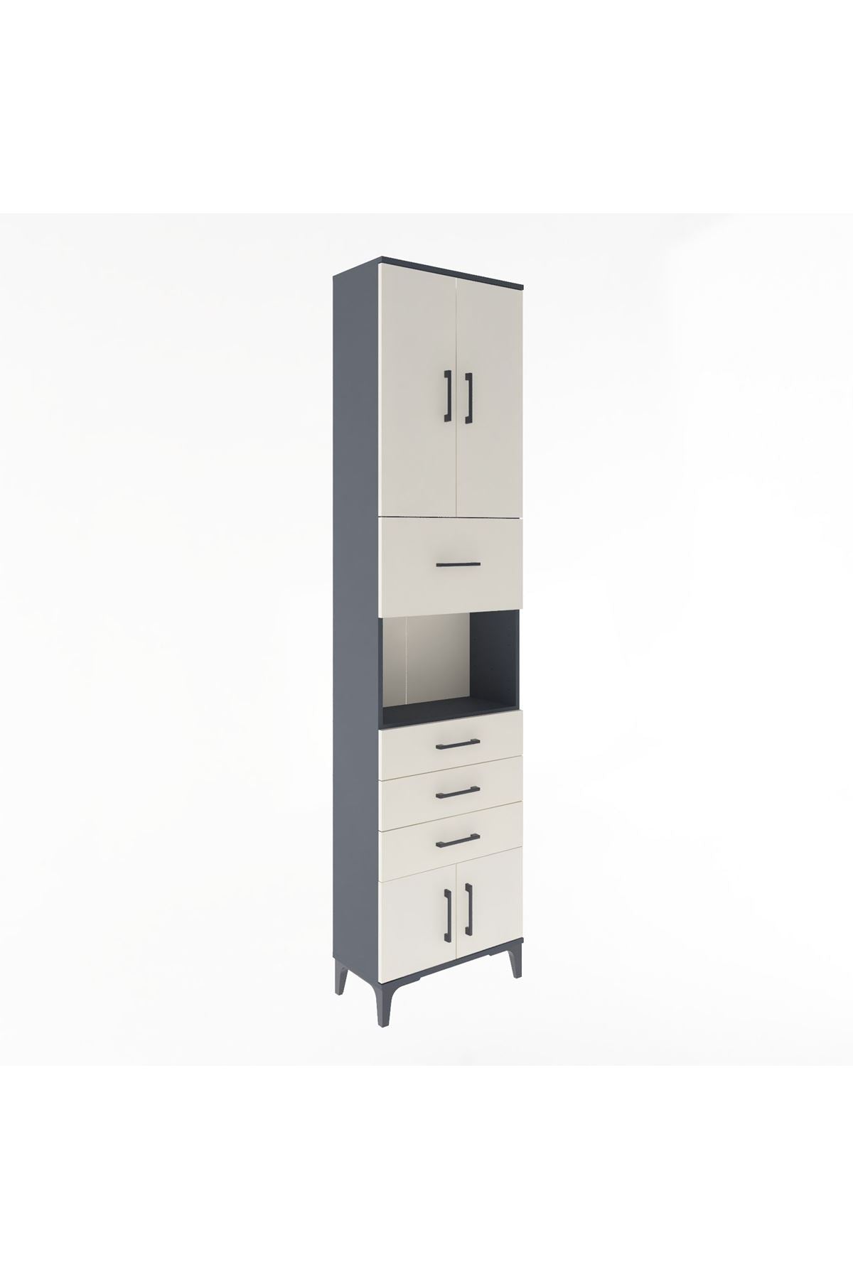 Arges Dolap 3 Raflı 4 Çekmeceli 4 Kapaklı 60x30x243 Antrasit-Aytaşı